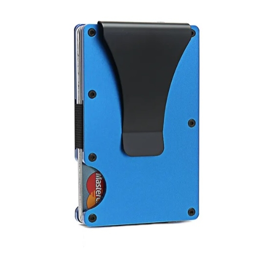 Fém betét- és hitelkártya tartó RFID-ellenes védelemmel / kék